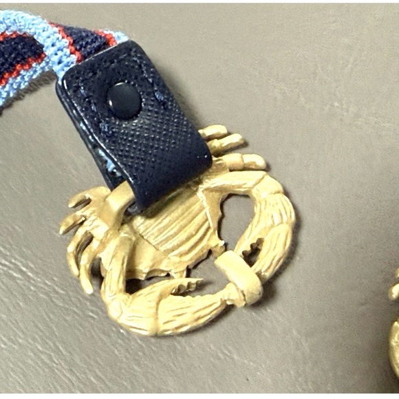 Tory burch Crab Clasp Striped Webbing Skinny Elastic Belt Blue Red - Picture 9 of 16